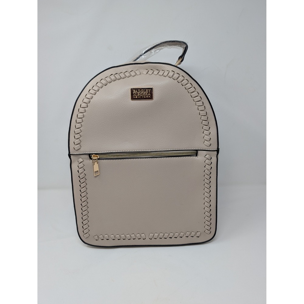 Badgley Mischka Beige Pebbled Vegan Leather Whipstitch Backpack NWT